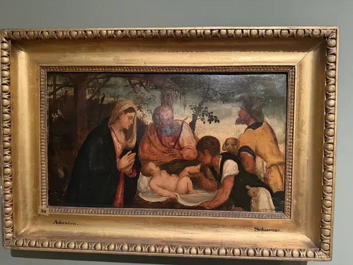 Schiavone's 'The Adoration', in its gilded frame.